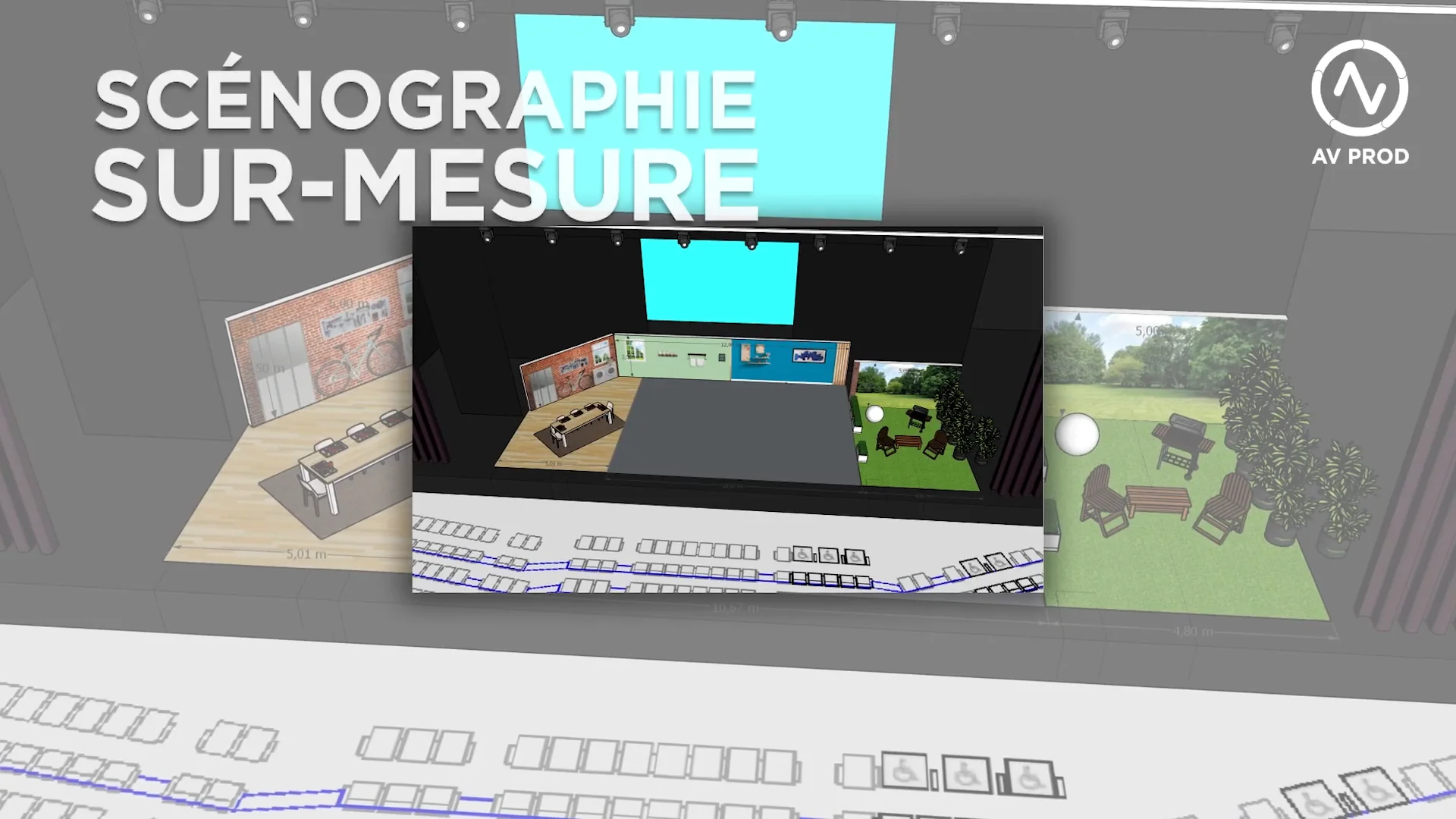 Plan 3D de la scénographie sur mesure conçue par AV Prod pour la convention ADEO au Zénith