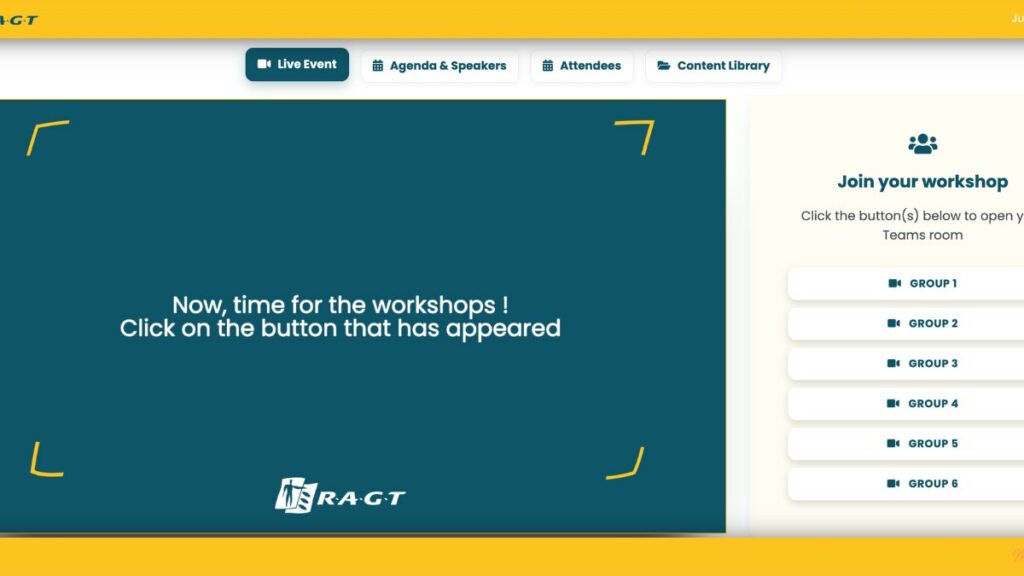 Accès aux workshops Teams depuis la plateforme convention digitale RAGT