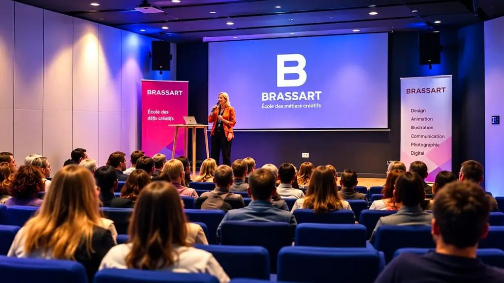 Amphithéâtre connecté équipé en intégration audiovisuelle - conférence de l'école Brassart, Groupe EDH