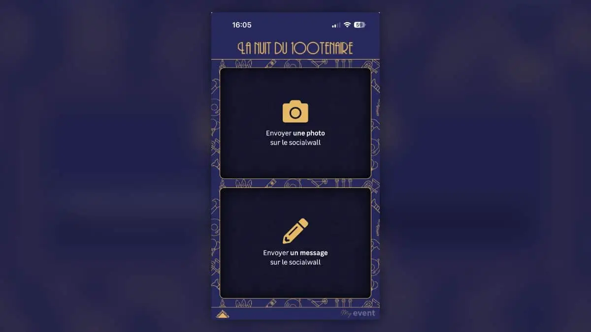 Envoi d'une photo ou d'un message sur le social wall depuis l'application du jeu interactif en direct