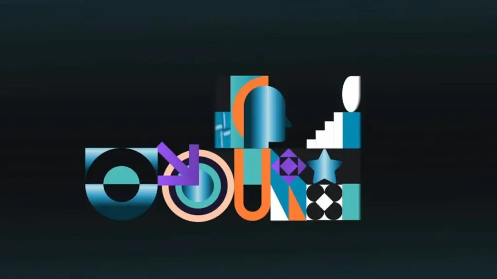 Jingle motion design ADEO XP : les modules colorés s’assemblent autour de la flèche violette