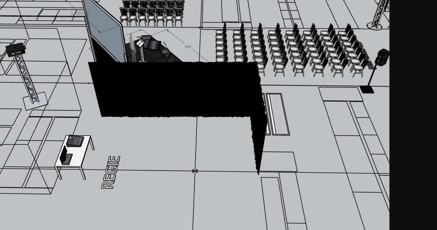 Étude 3D de l'implantation scénique et de la régie pour l'inauguration magasin Leroy Merlin de Vendin-le-Vieil
