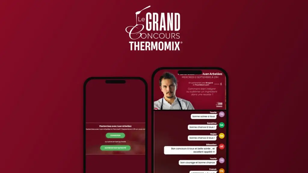 Masterclass en direct Thermomix avec Juan Arbeláez : logo du Grand Concours et smartphones