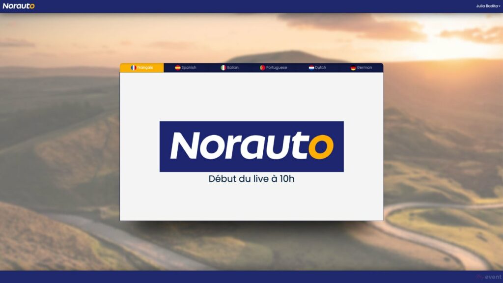 Écran d’attente avant le lancement du live sur la plateforme événementielle multilingue Norauto