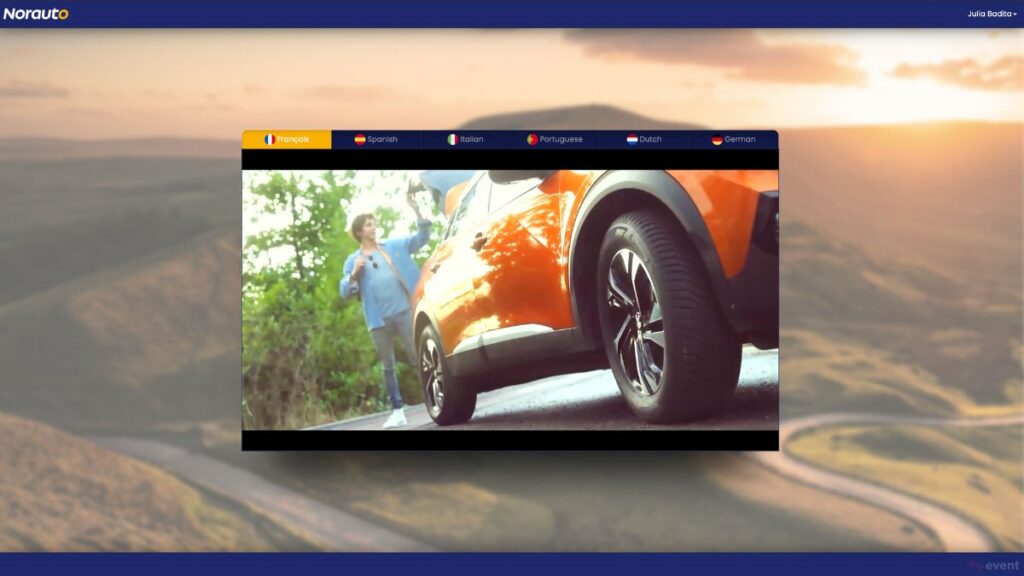 Vidéo de lancement Norauto diffusée dans la plateforme événementielle multilingue