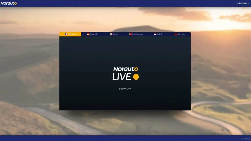 Interface de visionnage Norauto Live avec choix de la langue