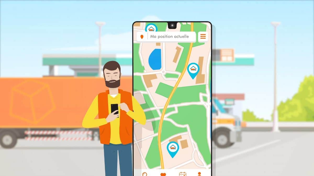 vidéo explicative Trucks’nB Trucks’nB : conducteur localisant un site d’accueil sur sa carte